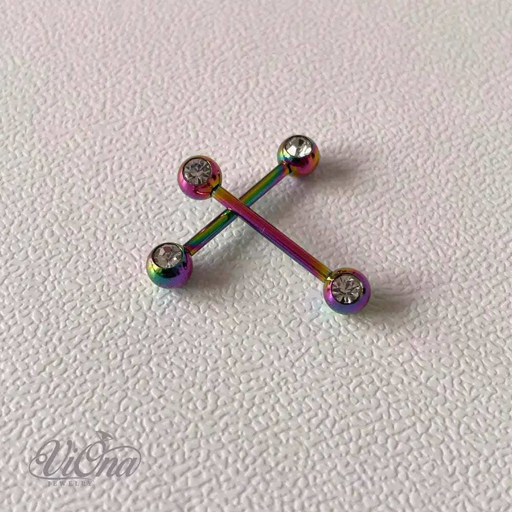 14G Barbell Nipple Piercing Pair – 316L Steel 5 Colors | Viona
