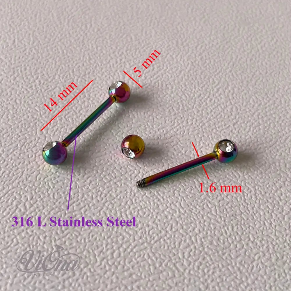 14G Barbell Nipple Piercing Pair – 316L Steel 5 Colors | Viona